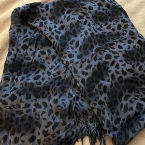Leopard Print Scarf Shawl Sheer Blue‎ & Black 60"x22"